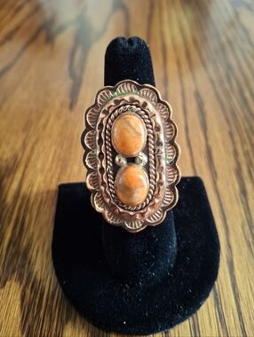 Ring Large Orange Spiny Oyster Framed Copper Adjustable Wrap Cigar Band